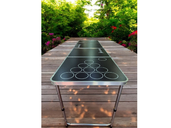 Knight Shot Beer Pong Table – Black Finish with Built-in Cup Holes | Foldable Design