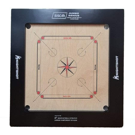 Knight Shot - Siscaa Jumbo Genius Carrom Board 39x39 | 20mm Birch Ply In Black with Coin Set