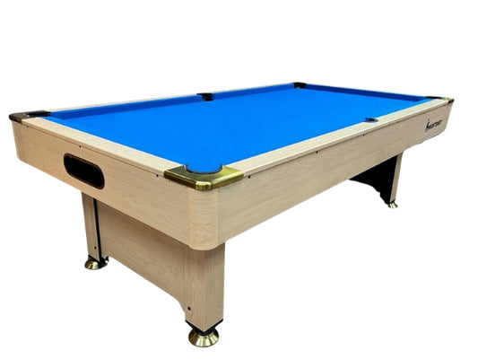 Knight Shot Home I Pool Table 8ft. Light Maple Finishing in Wooden Base Slate – Ball Return System