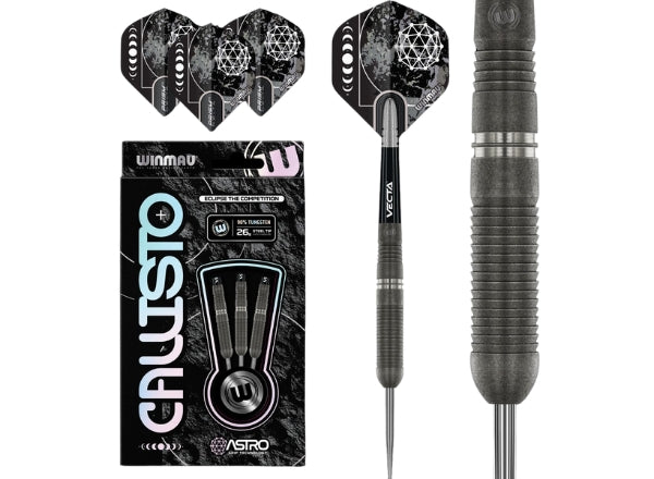 Winmau Callisto 3 90% Tungsten Steel Tip Darts | Professional 26g Precision Set (3pcs)