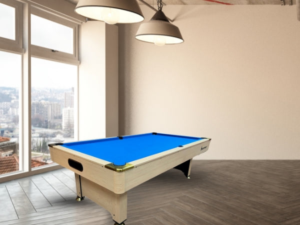 Knight Shot Home I Pool Table 8ft. Light Maple Finishing in Wooden Base Slate – Ball Return System