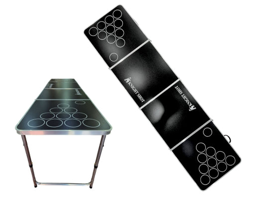 Knight Shot Beer Pong Table – Black Finish with Built-in Cup Holes | Foldable Design