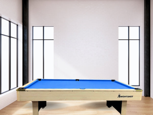 Knight Shot Home I Pool Table 8ft. Light Maple Finishing in Wooden Base Slate – Ball Return System
