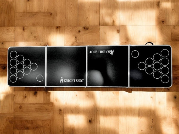 Knight Shot Beer Pong Table – Black Finish with Built-in Cup Holes | Foldable Design