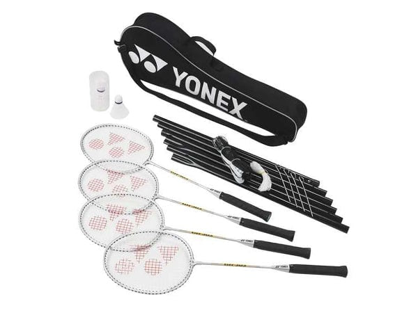 Yonex Badminton Racket Set | 4 Rackets, Shuttlecock, Net and Pole | Complete Outdoor Badminton Set