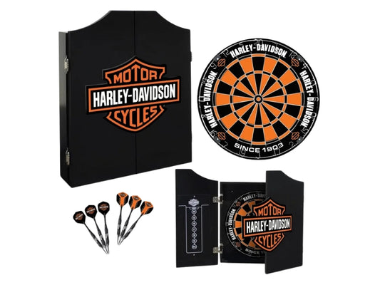 Dart World Harley Davidson Classic Dartboard & Cabinet Set | With 6 Darts