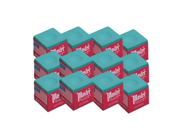 Master Billiard Chalk – 12-Piece Box | Multiple Colors (Red, Blue, Green, Spruce)