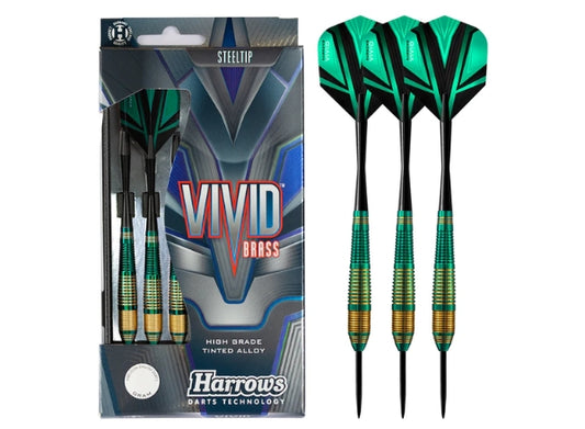 Harrows Vivid Brass Green Steel Tip Darts - 22g