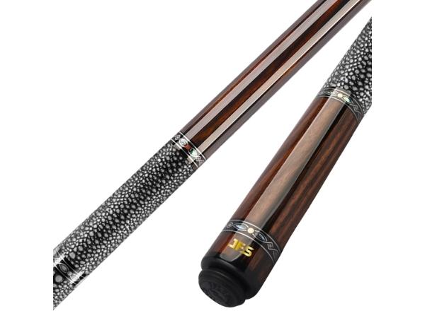 موديل J Flowers Billiard Cue JF20-EBF في غلاف جلدي مرصوف بالحصى مع عمود من الكربون