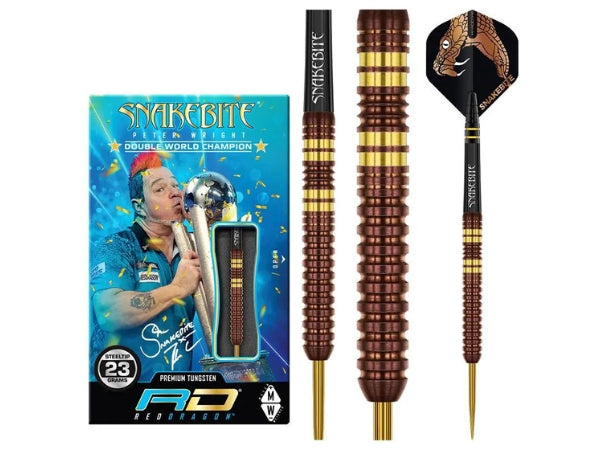 Red Dragon Peter Wright Copper Fusion 90% Tungsten Steel Tip Darts | Professional Snakebite 3-Piece Set