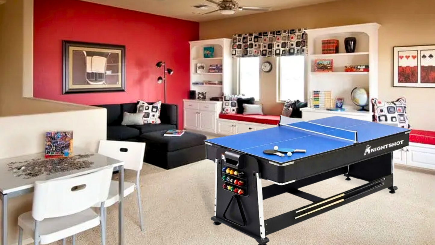 Knight Shot 4-in-1 Rotating Game Table | 7ft Multi-Game Set