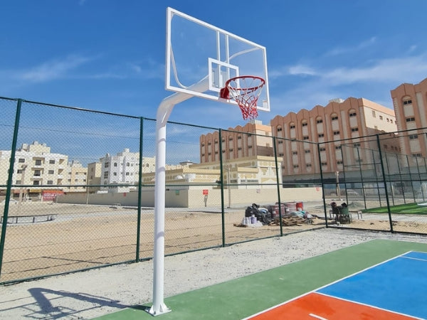 Knight Shot Heavy-Duty Basketball Post – Fixed Type with 160cm Overhang & 8mm Tempered Glass Backboard