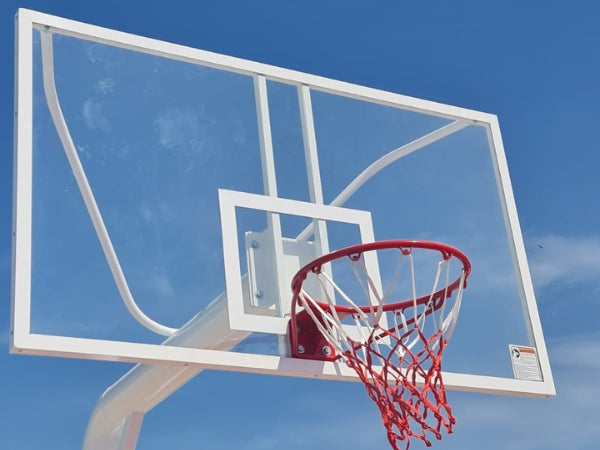 Knight Shot Heavy-Duty Basketball Post – Fixed Type with 160cm Overhang & 8mm Tempered Glass Backboard