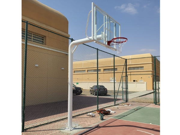 Knight Shot Heavy-Duty Basketball Post – Fixed Type with 160cm Overhang & 8mm Tempered Glass Backboard