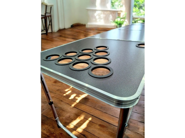 Knight Shot Beer Pong Table – Black with 7cm Cup Holder Holes | Foldable Party Table