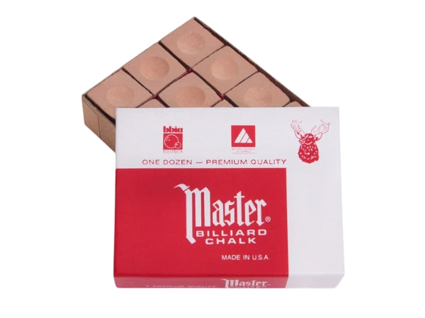 Master Billiard Chalk – 12-Piece Box | Multiple Colors (Red, Blue, Green, Spruce)