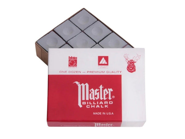 Master Billiard Chalk – 12-Piece Box | Multiple Colors (Red, Blue, Green, Spruce)