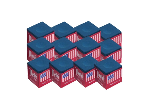 Master Billiard Chalk – 12-Piece Box | Multiple Colors (Red, Blue, Green, Spruce)