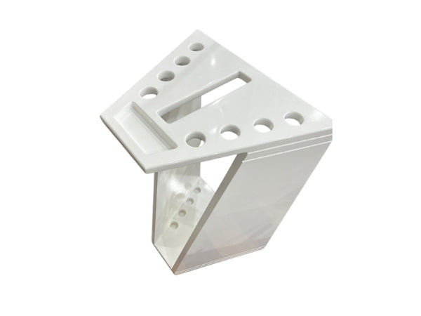 Knight Shot Glossy White Cue Stand – Trapezoid Holder for 8 Cues + Triangle & Chalk