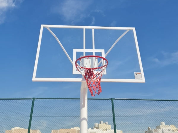 Knight Shot Heavy-Duty Basketball Post – Fixed Type with 160cm Overhang & 8mm Tempered Glass Backboard