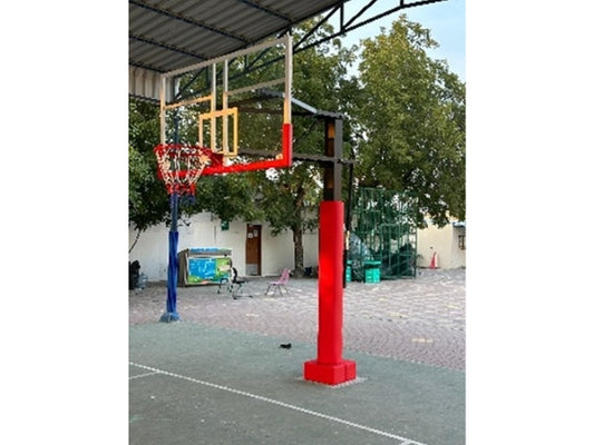 Basketball Post Fixed Type with Clear Backboard & Heavy-Duty Hoop | 150x150mm Pole | Knight Shot UAE
