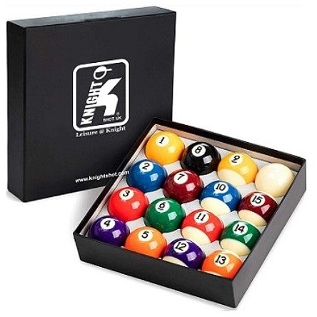 Knight Shot Billiard Ball Grade AAA Set 57mm 2-1/4″ | Black Box w/ Ks Logo