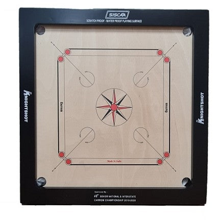 Knight Shot - Siscaa Tournament Carrom Board 35x35| 8mm Indian Ply In Black with Coin Set