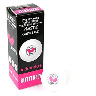 Butterfly Three-Star 40+Table Tennis Balls | White | 3pcs per Pack